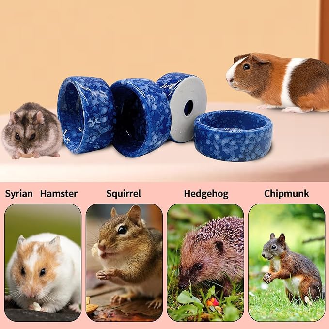 kathson 4 Pcs Hamster Food Bowl Guinea Pig Ceramic Water Bowl Small Animal Feeding Dish for Dwarf Hamster Gerbil Syrian Ferret Hedgehog Chinchilla Bunny (Navy)