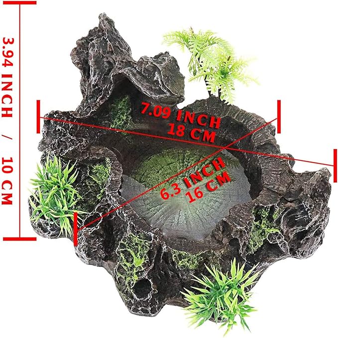Reptile Tank Accessories Habitat Water Dish Tree Trunk and Artificial Arched Rock Bridge for Bearded Dragon Leopard Gecko Lizard Snake Chameleon Hermit Crab Ball Python Water Frog Turtle