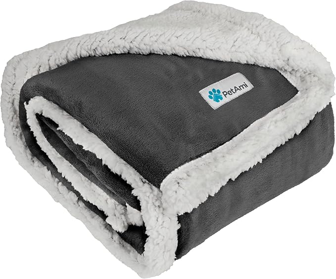 PetAmi WATERPROOF Dog Blanket for Bed, XL Dog Pet Blanket Couch Cover Protection, Sherpa Fleece Leakproof Bed Blanket for Crate Kennel Sofa Furniture Protector, Reversible Soft Plush 80x60 Charcoal