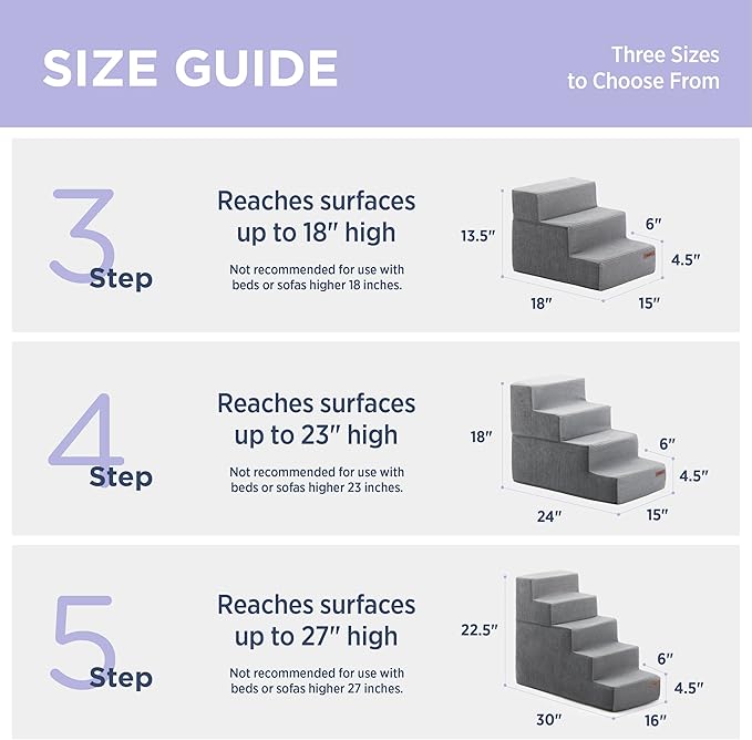 Lesure Dog Stairs for Small Dogs - Pet Stairs for High Beds and Couch, Folding Pet Steps with CertiPUR-US Certified Foam for Cat and Doggy, Non-Slip Bottom Dog Steps, Grey, 5 Steps