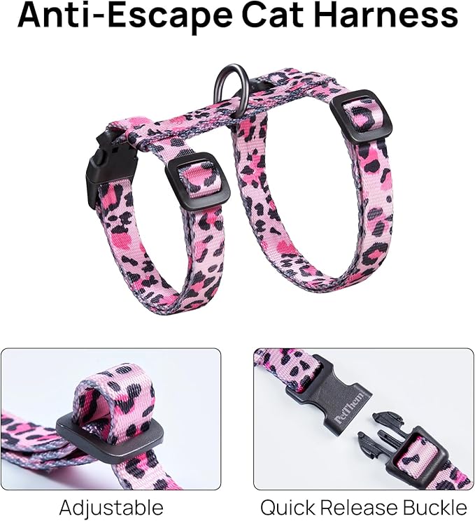 Cat Harness and Leash Set - Escape Proof Adjustable Cat Harness, Comfortable Soft Lightweight, Use Safe & Easy, Walking Travel Kitten Harness for Small Medium Large Cats (Barbie Pink)