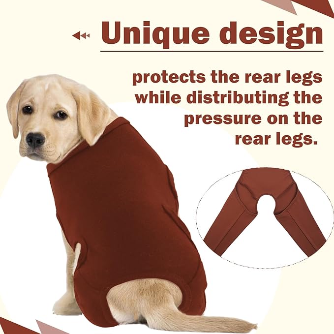 ROZKITCH Dog Surgery Recovery Sleeve Rear Right Left Leg, Pet Prevent Licking Wound Elbow Brace Protector, Dog Recovery Suit Cone Collar Alternative for Sprain ACL CCL Arthritis Joint Care Brown 2XL