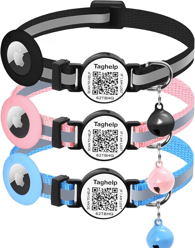 3 Pack Airtag Cat Collar Breakaway with Bell,Reflective Kitten Collar with Apple Airtag Cat Collar Holder,Adjustable,Safety Buckle for Girl Boy Cats,Pet Supplies,Gifts (Black & Blue & Pink)