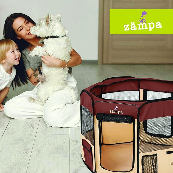 Zampa Puppy Playpen Extra Small 29"x29"x17" Portable Pop Up Playpen for Dog and Cat, Foldable | Indoor/Outdoor Kitten Pen & Travel Pet Carrier + Carrying Case.