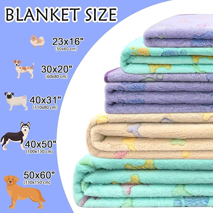 Dog Blanket,3 Pack Dog Blankets for Dogs,Cute Paw Pattern,Dog Blankets for Medium,Small Dogs,Washable Pet Blanket for Crate Kennel,41" x 31" Soft Dog Blanket (1Purple,1Brown,1Green)