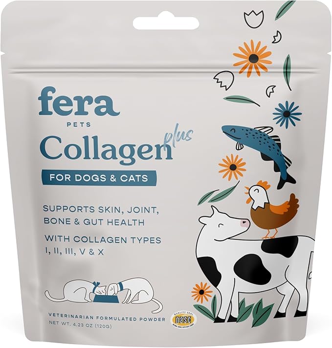 Fera Pets Collagen Plus Cat & Dog Food Topper – Vet Created Support for Pet Joints, Skin, Bone & Immune System with Collagen + Vitamin C – Powder Supplement - 4.23oz