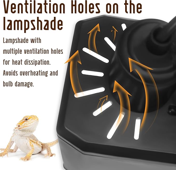 Reptile Dual Light Fixture 2 in 1 Deep Dome Lamp Hood, Reptile Heat Lighting Lamp Fixture with Individual On/Off for Reptile Glass Terrariums suitable UVB UVA Bulb (L)