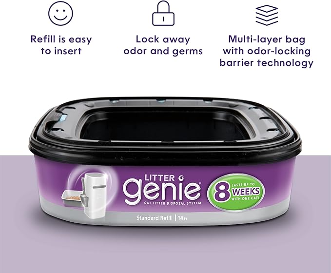 Litter Genie Refill Bags (4-Pack) | Multi-Layers of Odor-Barrier Technology | 1 Square Refill Cartridge Lasts Up to 2 Months Per Cat