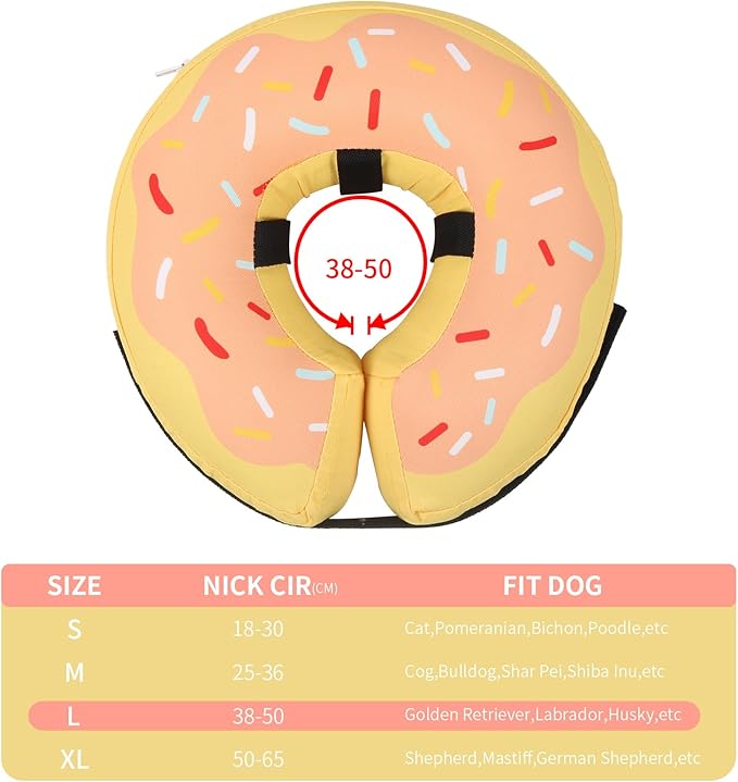 Waterproof Inflatable Dog Cone,Adjustable Recovery Collar for Dogs After Surgery,Prevent from Biting & Scratching,Not Block Vision (Donut Yellow L)