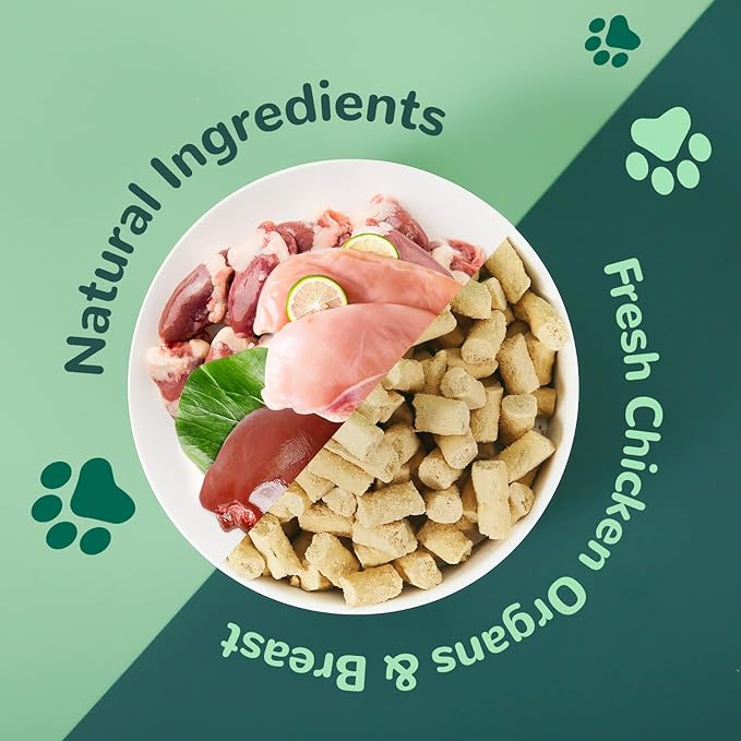 Freeze Dried Dog Treats,Chicken Breast&Organs Recipe Raw Dog Food Topper, High Protein Freeze-Dried Food for Cats, Rawhide Free, Gluten&Grain Free, 5.3oz