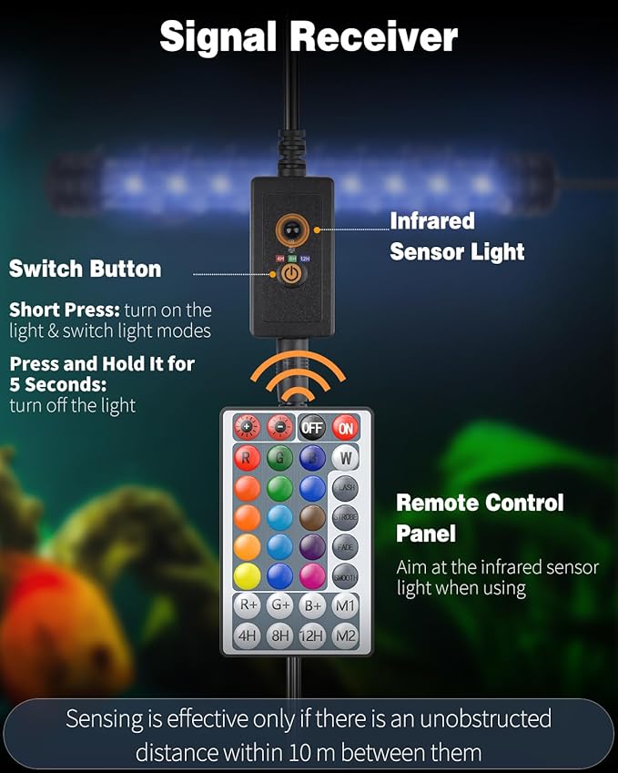 Pawfly Aquarium LED Light Underwater Fish Tank Light with Timer Auto On/Off Fish Tank Background Light with 4 Lighting Modes & 16 Single Color Effects Submersible Tube Light for Decoration