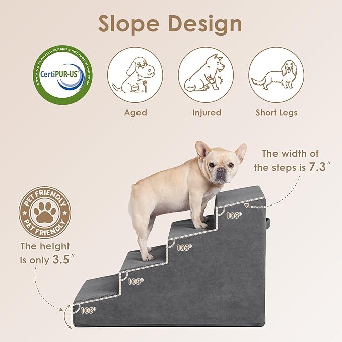 EHEYCIGA Dog Stairs for Beds 19.7" H, 4-Step Dog Steps for Small Dogs and Cats, Slope Pet Steps with Non-Slip Bottom, Dark Grey