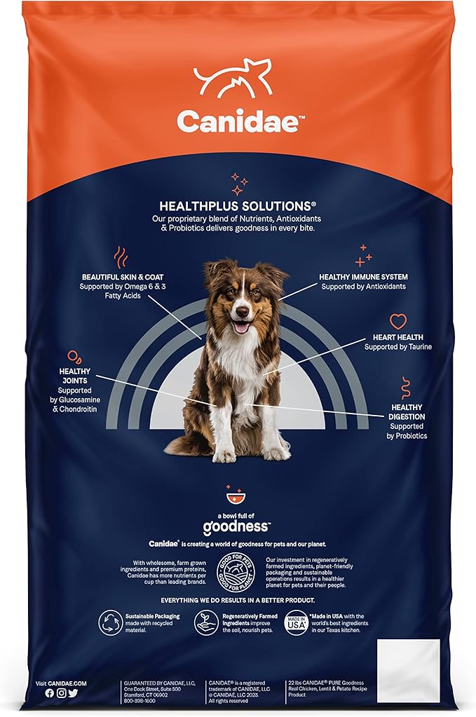 Canidae Pure Limited Ingredient Premium Adult Dry Dog Food, Real Chicken, Lentil & Potato Recipe, 22 lbs, Grain Free