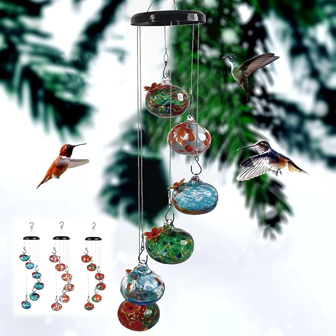 Charming Wind Chimes Hummingbird feeders for Outdoors Hanging ant and bee Proof Never Leak Perfect Garden Decor for Outside (JH-07)