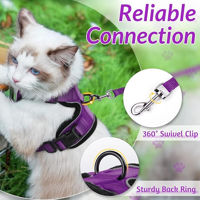 rabbitgoo Cat Harness and Leash for Walking, Escape Proof Soft Adjustable Vest Harnesses for Cats, Easy Control Breathable Reflective Strips Jacket, Purple, XXS