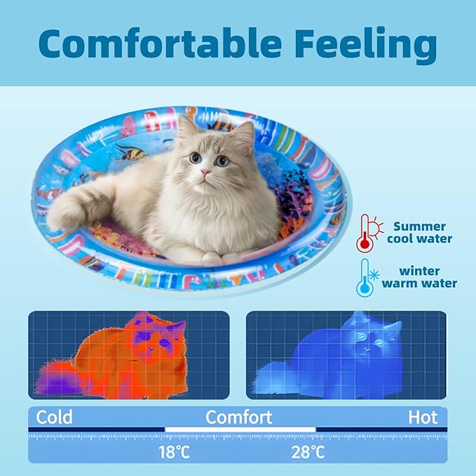 Water Sensory Play Mat for Cats, 2024 New Thickened Interactive Water Sensory Play Mat for Cats，Cat Water Mat for Cats with Fish for Pet Play（Pump Included）