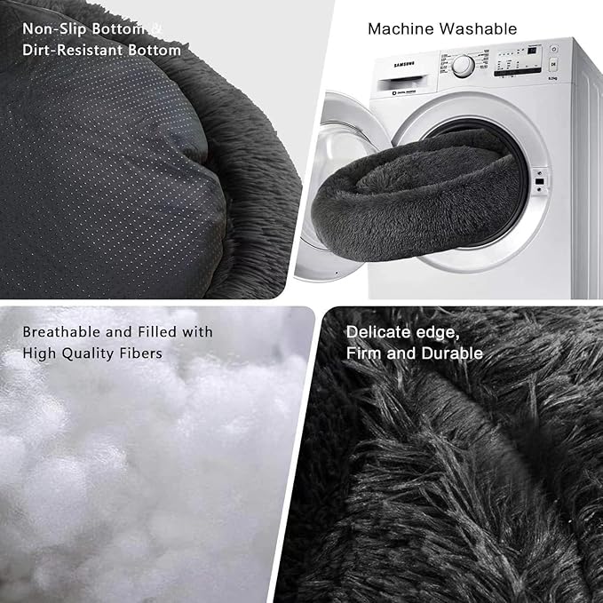 Cat Beds for Indoor Cats - Cat Bed Washable 20/24 inches, Dog Beds for Small Medium Dogs, Anti Anxiety Round Fluffy Plush Faux Fur Cat Bed,Thick Bottom Keep Pets Off The Cold Tile