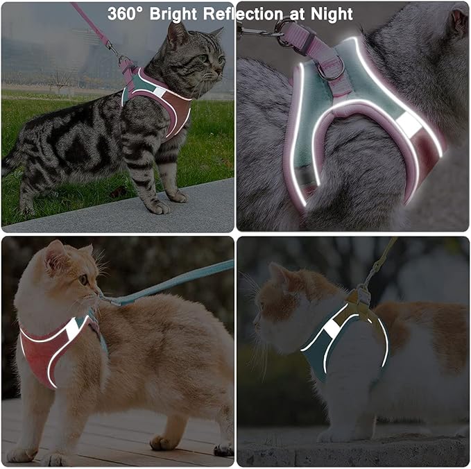 Cat Harness,Leash and Collar Set,Escape Proof Kitten Vest Harness for Walking,Easy Control Night Safe Pet Harness with Reflective Strap and Bell for Small Large Kitten,Fit for Puppy,Rabbit