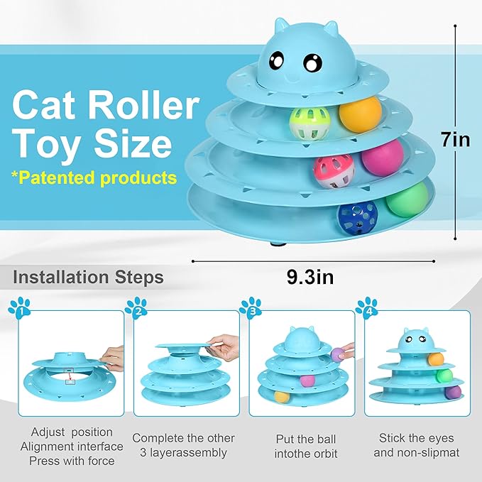 UPSKY 24 PCS Cat Toys, 3-Level Turntable Kitten Toys Set, Interactive Cat Roller Toys for Indoor Cats, Catnip Toys, Cat Teaser Toys, Mice Toys, Spring Toys, Various Ball Toys for Kitty.