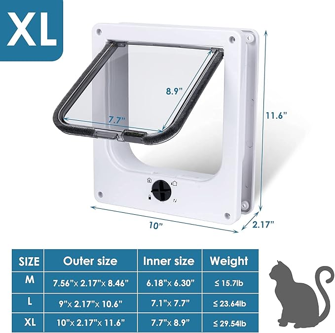 Upgraded Version - Cat Doors Flap (for Cat up to 29.5lb), Magnetic Pet Door with 4 Way Locking for Interior Exterior Doors, Weatherproof Gate, Easy Installation