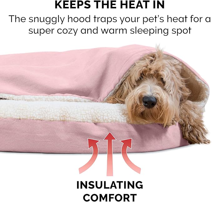 Furhaven 26" Round Cooling Gel Dog Bed for Medium/Small Dogs w/ Removable Washable Cover, For Dogs Up to 30 lbs - Sherpa & Suede Snuggery - Pink, 26-inch