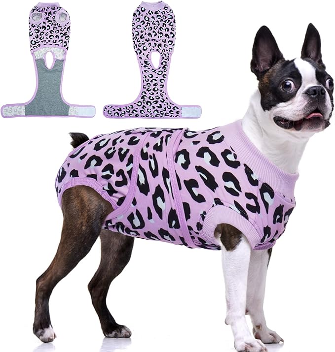 FUAMEY Recovery Suit for Dogs After Surgery,Soft Breathable Dog Bodysuit E-Collar & Cone Alternative Surgical Suit,Male Female Dog Neuter Spay Suits Anti Licking Wounds Onesie Purple Leopard M