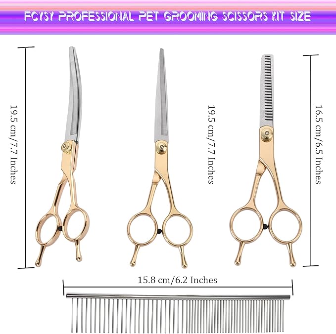 Grooming Kit for Dogs at Home, Fcysy Hair Scissors Thinning Shears Set for Dog Cat Pet Grooming, Curved Grooming Scissors Cat Trimming Scissors Tijeras para Cortar Pelo De Perros, Pet Grooming Tools