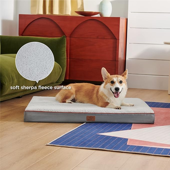 Bedsure Large Dog Bed for Large Dogs - Big Orthopedic Dog Beds with Removable Washable Cover, Egg Crate Foam Pet Bed Mat, Suitable for Dogs Up to 65lbs, Light Grey