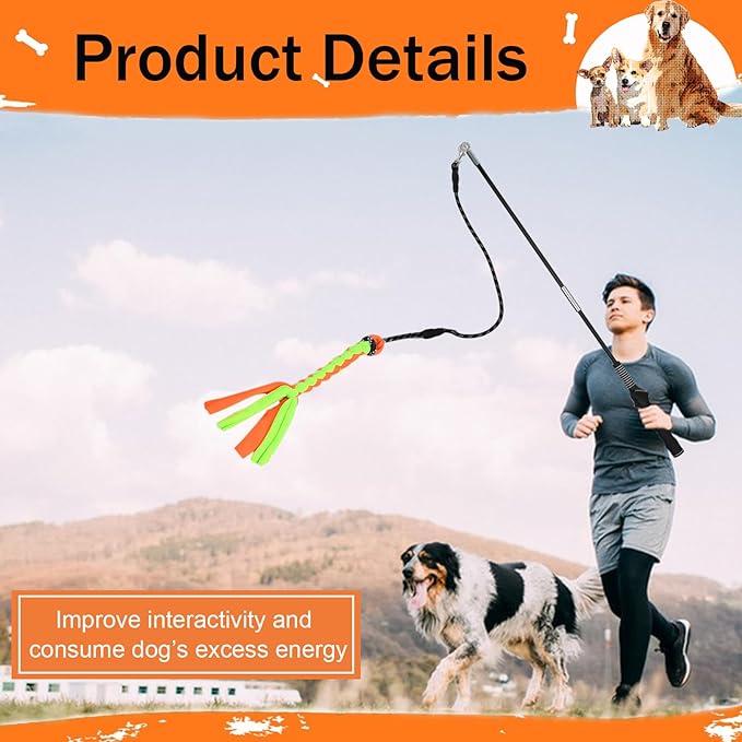 Flirt Pole for Dogs, Interactive Dog Toys Teaser Wand Play Pole with Fleece Rope Lure Chewing Toy for Small Medium Large Dogs Puppy Outdoor Exercise & Training …