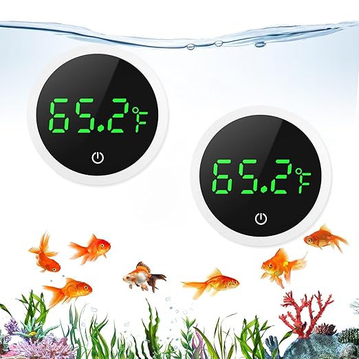 Digital Aquarium Thermometer, Stick-on Fish Tank Thermometer, Wireless Temperature Sensor with Touch Screen, ±0.1℉ High Precision, Battery, for Fish, Axolotl, Turtle, 2 Pack