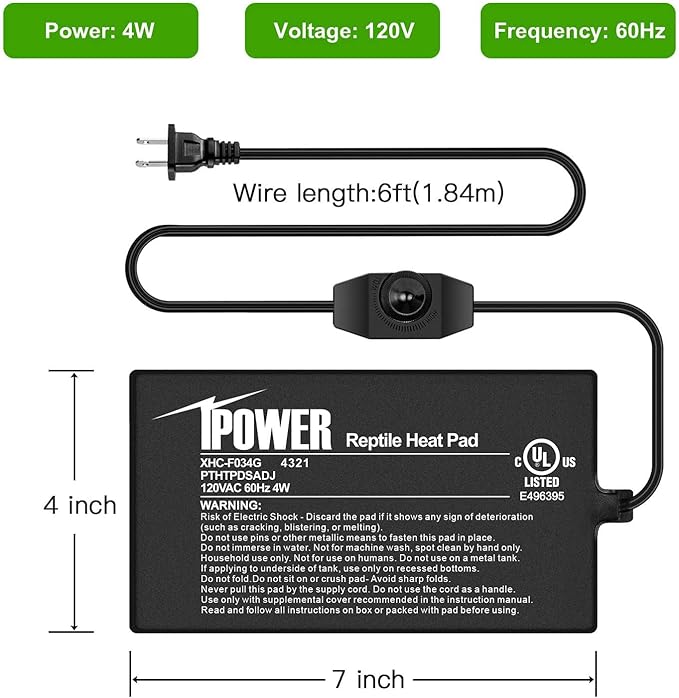 iPower Reptile Heat Mat Under Tank Warmer 4W/8W/16W/24W Terrarium Heater Heating Pad with Temperature Adjustable Controller Knob, Digital Thermometer and Hygrometerf or Amphibian, Multi Sizes