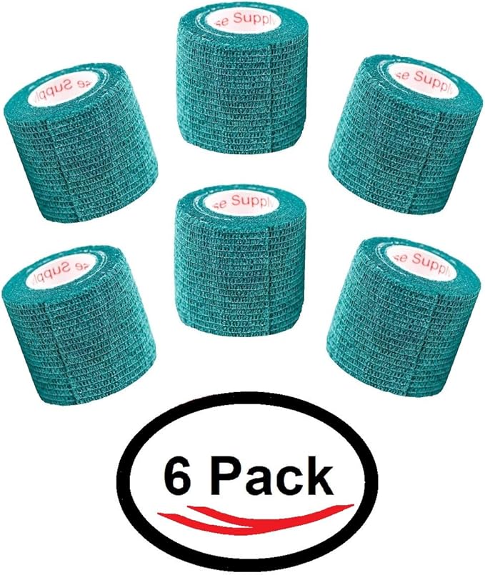 2 Inch Vet Wrap Tape Bulk (Hunter Green) (Pack of 6) Self Adhesive Adherent Adhering Flex Bandage Grip Roll for Dog Cat Pet Horse