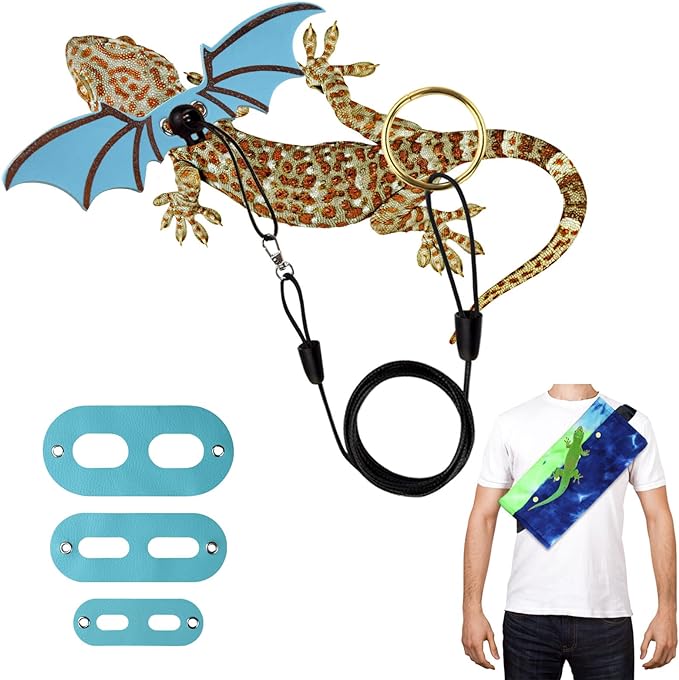 Bearded Dragon Carrier Sling, Adjustable Blue Bearded Dragon Leash with Wings, Pet Carrier Backpack for Bearded Dragon Reptile (Blue)