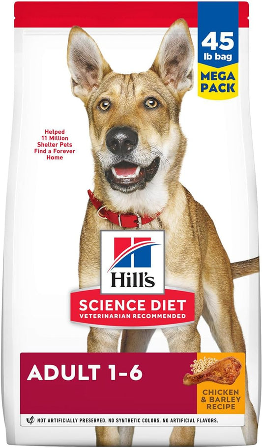 Hill's Science Diet Adult 1-6, Adult 1-6 Premium Nutrition, Dry Dog Food, Chicken & Barley, 45 lb Bag