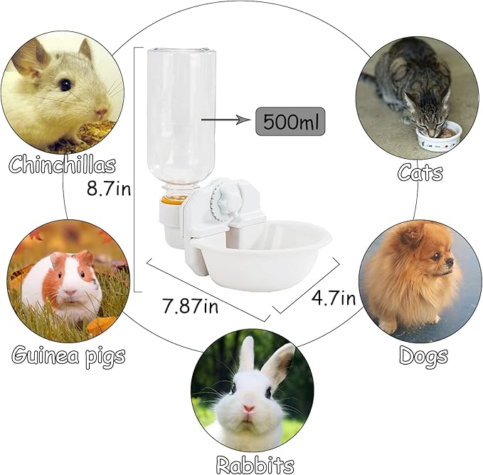 kathson 17oz Rabbit Water Bottle Hanging Water Fountain Automatic Bunny Water Feeder Dispenser for Cat Dog Chinchilla Guinea Pig Hedgehog Ferret