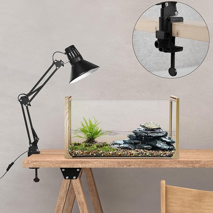 Reptile Heat lamp Reptile Light Fixture, Tall Heat Lamp Stand Reptile Lamp Stand with Lampshade Height Range from 15.7inch to 74.3inch with 360°Adjustable Swing Arm