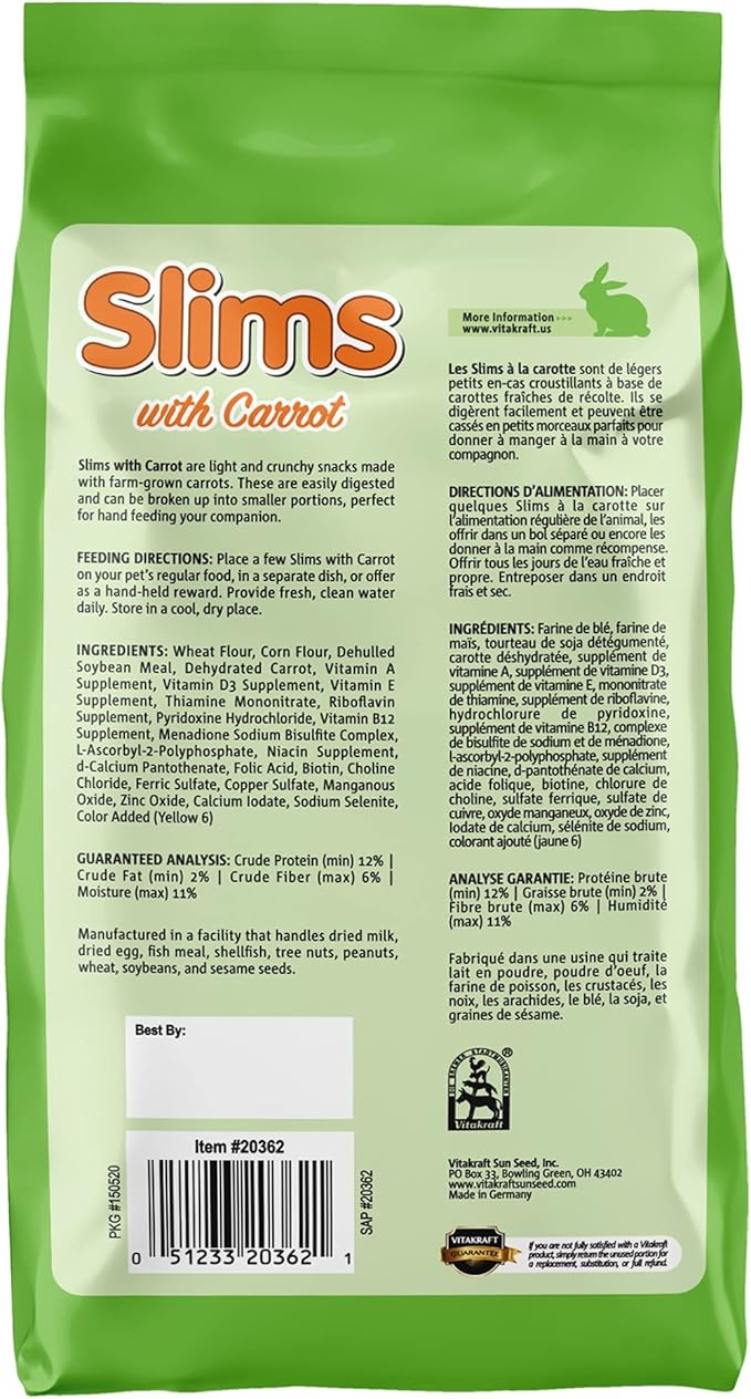 Vitakraft Slims Small Animal Treats - Carrot - Crispy Nibble Stick Treat - 10 oz