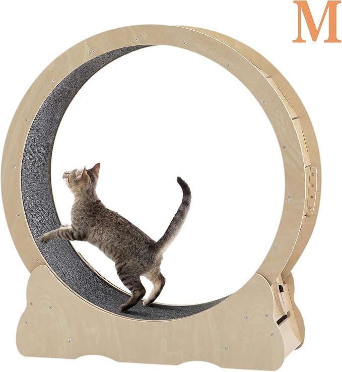 Cat Exercise Wheel,35.8 Inch Cat Wheels for Indoor Cats with Carpeted Runway,Cat Treadmill Running Wheel with Latch,Cat Running Wheel for Cats Daily Exercise and Weight Loss,Natural M