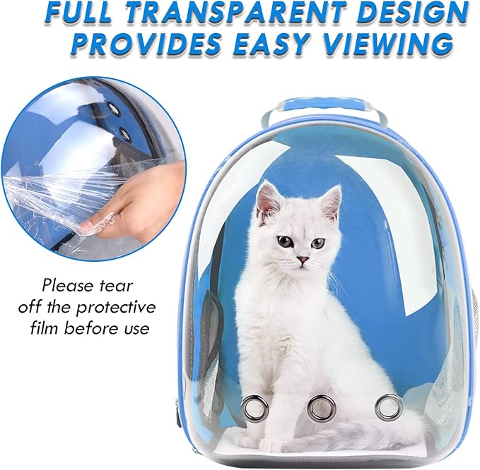 Cat Backpack,Pet Bubble Backpack Carrier with Cat Wand Feather Toy,Large Portable Ventilated Transparent Carry Backpack for Cat & Small Dog,Airline Approved Kitten Carrier Bag for Hiking Outdoor