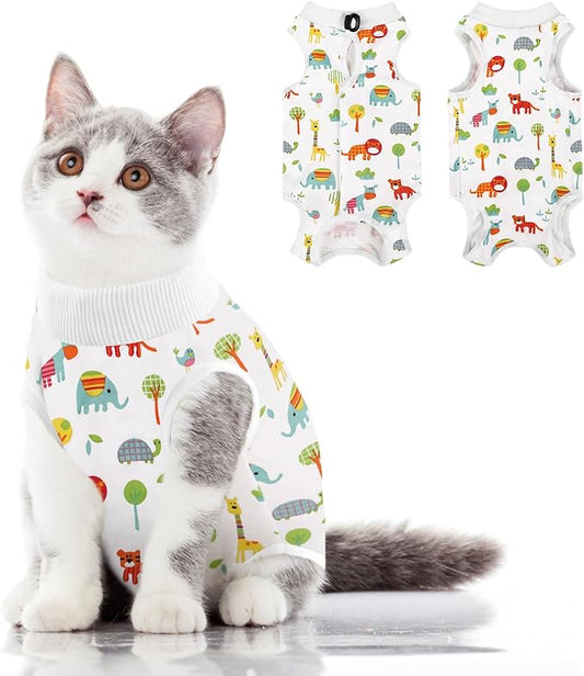 SUNFURA Cat Recovery Suit, Kitten Surgical Full Bodysuit for Abdominal Wound Protector Anti Licking After Surgery, Professional Bandages Cone E-Collar Alternative for Small Male & Female Pets