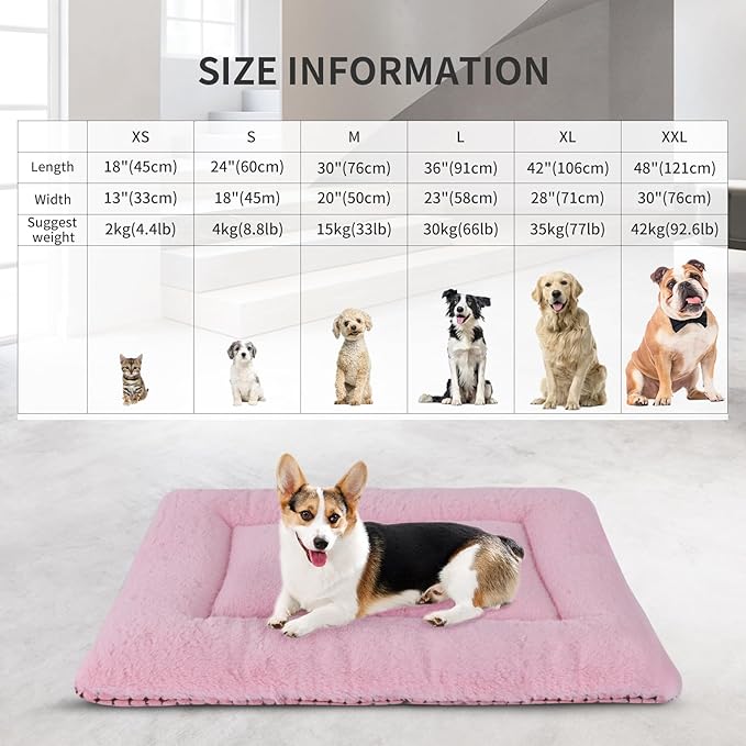 Reversible Dog Bed Mat with Plush and Corn Velvet,Soft Warm Pet Cushion, Dual Purpose Washable Sleeping Mattress Bed for Small Medium Large Dog and Cat XB004 (24"x18", Pink)