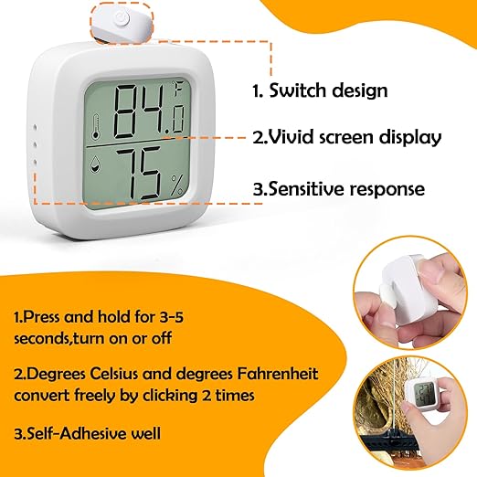 2 PCS Reptile Thermometer and Humidity Gauge for Reptile Tank with On-Off, Reptile Tank Accessories for Jumping Spider, Leopard Gecko, Hermit Crab, Gecko, Ball Python, Lizard