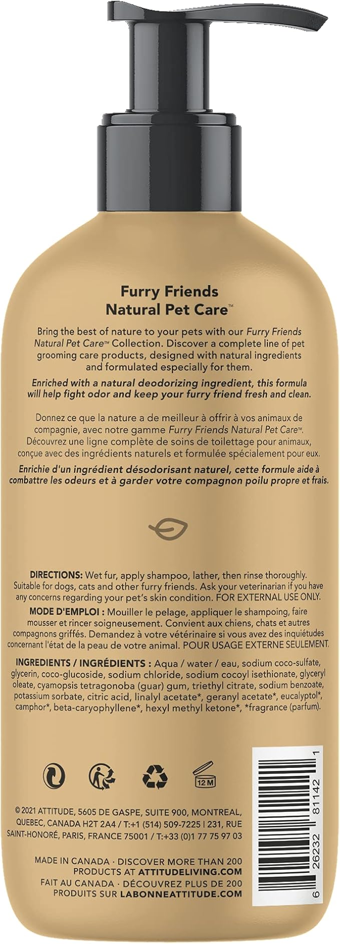 ATTITUDE Deodorizing Shampoo for Cat & Dog, Vegan and Cruelty-Free, Lavender, 16 Fl Oz