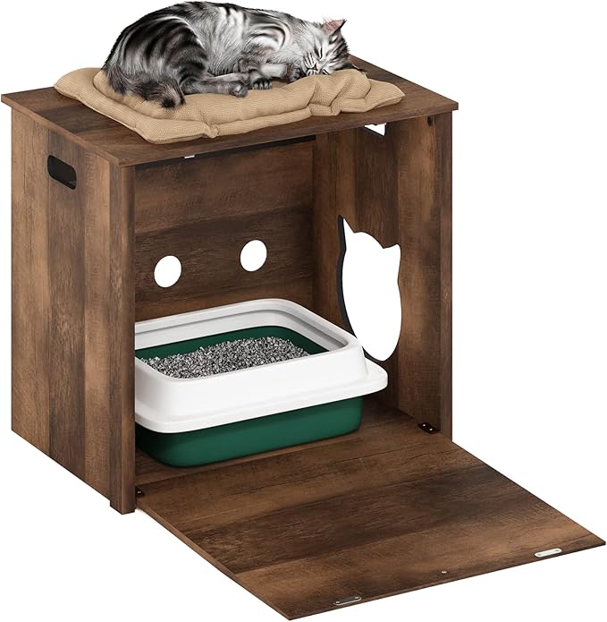 Furinno Peli Small Cat Litter Box Enclosure with Single Door, Rustic Brown