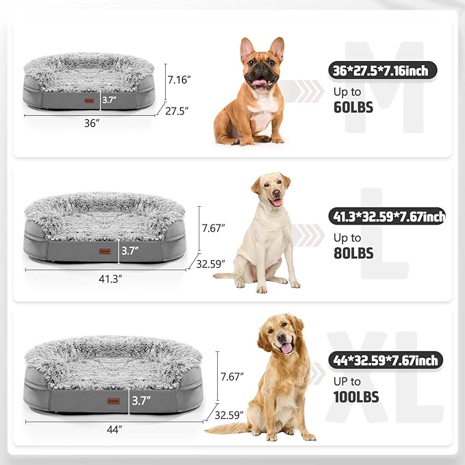 3.7 inch Thickened Orthopedic Dog Beds for Extra Large Dogs, Supportive Dog Sofa Bed with 28D Egg-crate Foam, Removable Washable Cover, Waterproof Lining, Half-Round Design for Puppy,Senior Dog