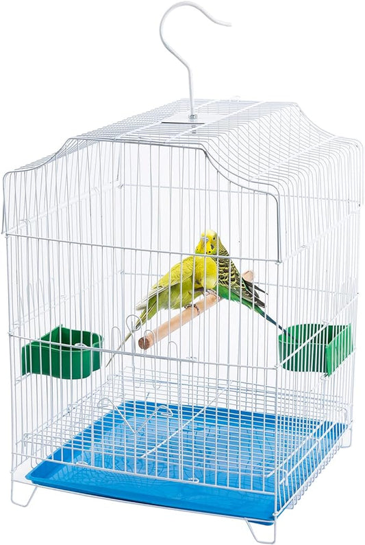 Small Bird Travel Cage-Lightweight Small Birds Starter Kit with Birdcages and Accessories Great for Parakeets Lovebirds Parrotlets Finches Canaries Blue Removable Plastic Tray Include