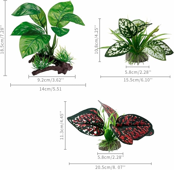 Reptile Artificial Plants, Terrarium Plants Decorations Supplies, Aquarium Fish Tank Plant, Amphibian Habitat Hideout Tank Accessories (M Set-4pcs/G)