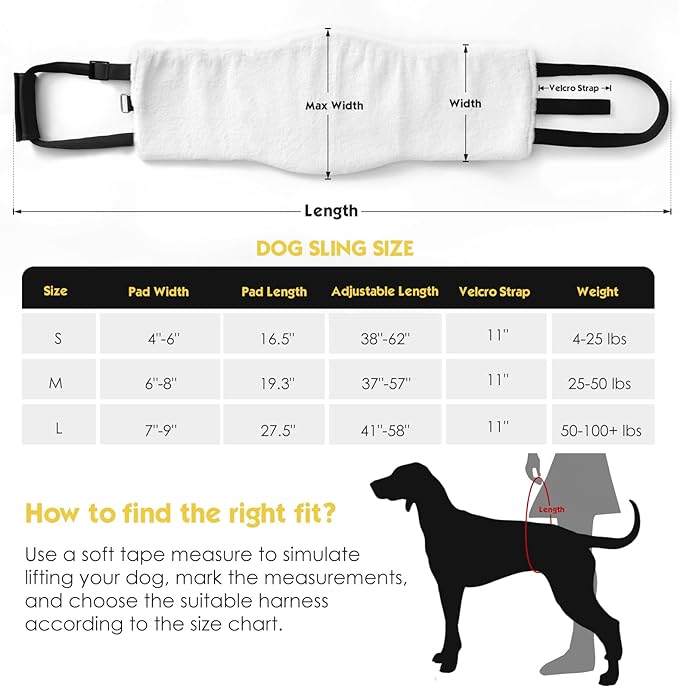 Dog Sling for Back Legs, Dog Lift Harness, Velcro Dog Sling for Large Dogs Hind Leg Support, Elderly Dog Lifter, Help Canie Hip Arthritis K9 Cruciate Ligament Rehabilitation (Large) Black