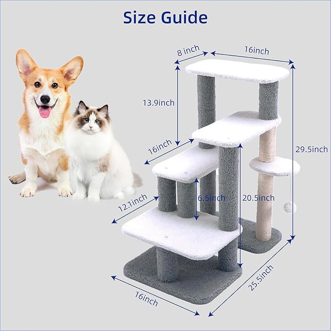 Pet Stairs for Small Dogs - Cat Scratching Post Pet Steps for High Beds and Couch,High-Strength Boards Covered in Natural Sisal Rope for Kittens Dogs Climbing Playing, 3 Combination Options