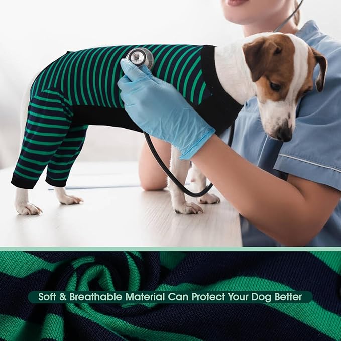 Kuoser Dog Recovery Suit, Anti Licking Dog Rear Leg Sleeve, Abdominal Dog Surgical Suit with Pants Cover Protect Wounds, Dog Elbow Protector Soft Dog Surgery Onesie Cone Alternative, Green XL